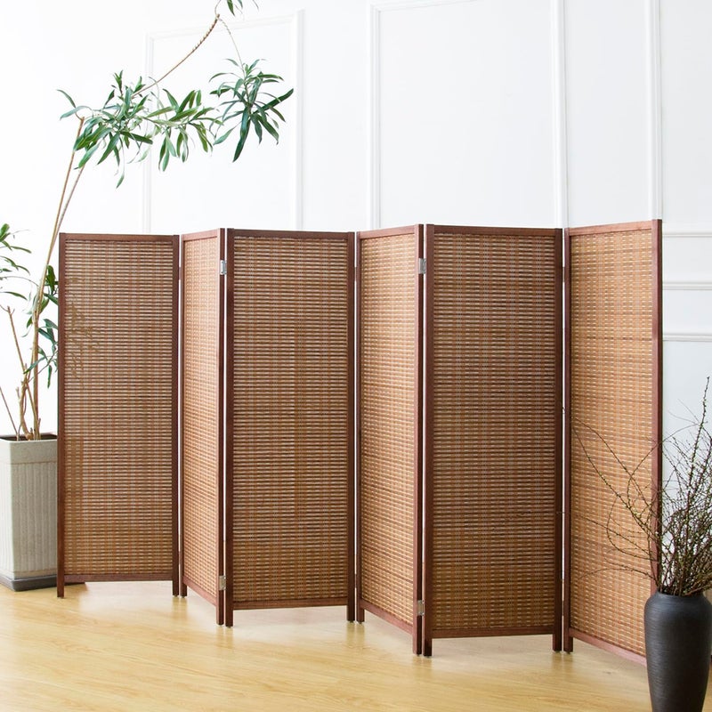 Furnnylane 6 Panel Short Room Divider Screen,Brown Freestanding Partition,Small Bamboo Panel Divider for Room Seperation,3.95 FT Tall - Image 1