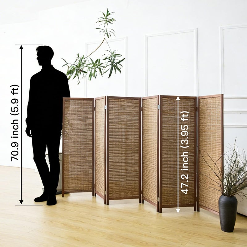 Furnnylane 6 Panel Short Room Divider Screen,Brown Freestanding Partition,Small Bamboo Panel Divider for Room Seperation,3.95 FT Tall - Image 2