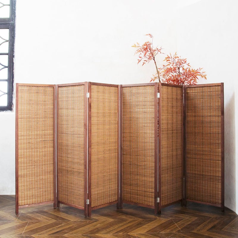 Furnnylane 6 Panel Short Room Divider Screen,Brown Freestanding Partition,Small Bamboo Panel Divider for Room Seperation,3.95 FT Tall - Image 4