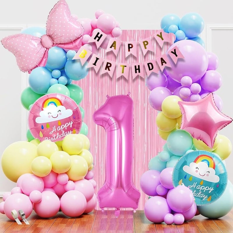 Pop The Party 1st Birthday Decoration Items - 61 Pcs Balloons Combo For Girls Pink Bow Theme Party Decoration - Image 5