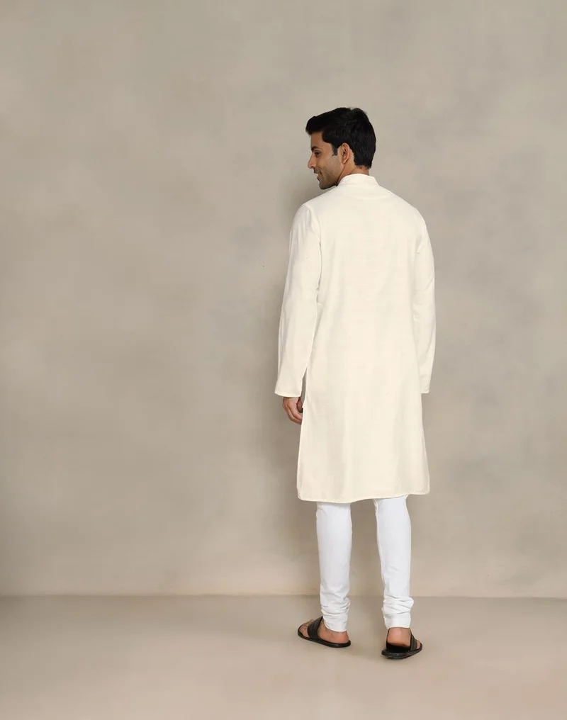 Fabindia White Viscose Silk Long Kurta