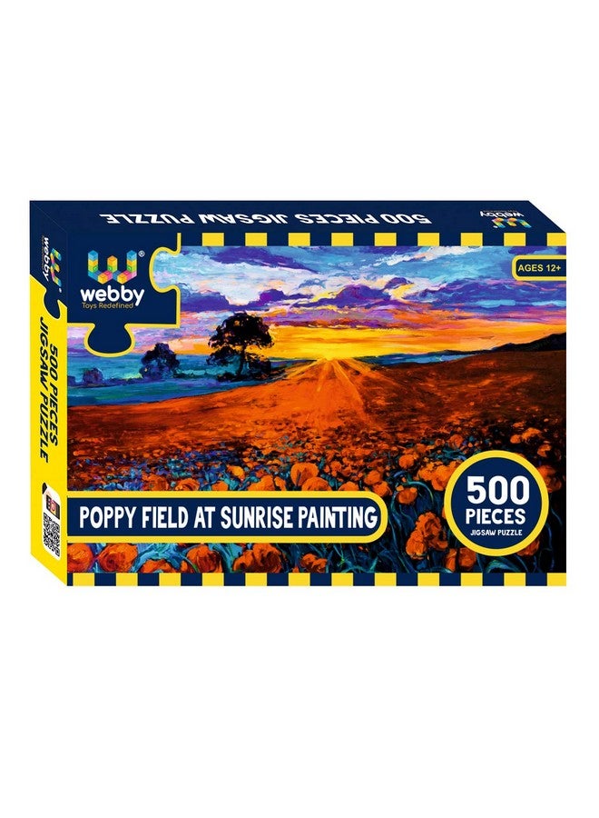 Webby Poppy Field at Sunrise Painting Jigsaw Puzzle, 500 Pieces - Image 1