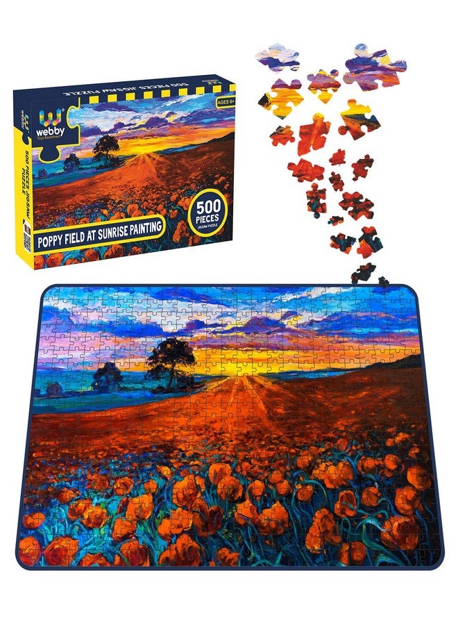Webby Poppy Field at Sunrise Painting Jigsaw Puzzle, 500 Pieces - Image 3