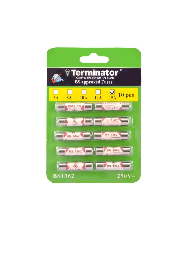 Terminator Porcelain Ceramic Fuse 10 pcs Pkt, 6x25mm Fast Blow Ceramic Fuses (15A Pack of 10pcs) - Image 2