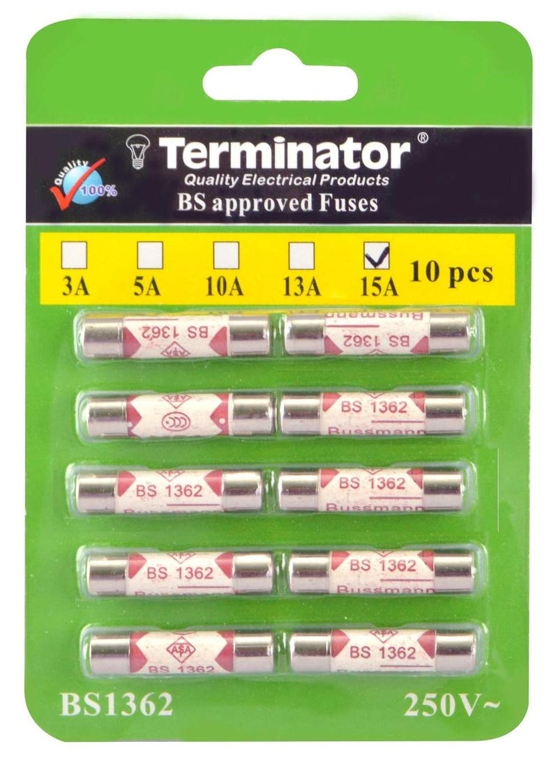 ترمينيتور مصهر سيراميك بورسلين تيرميناتور 10 قطع Pkt ، 6x25mm مصهر سيراميك سريع النفخ (15A عبوة من 10 قطع) - Image 1