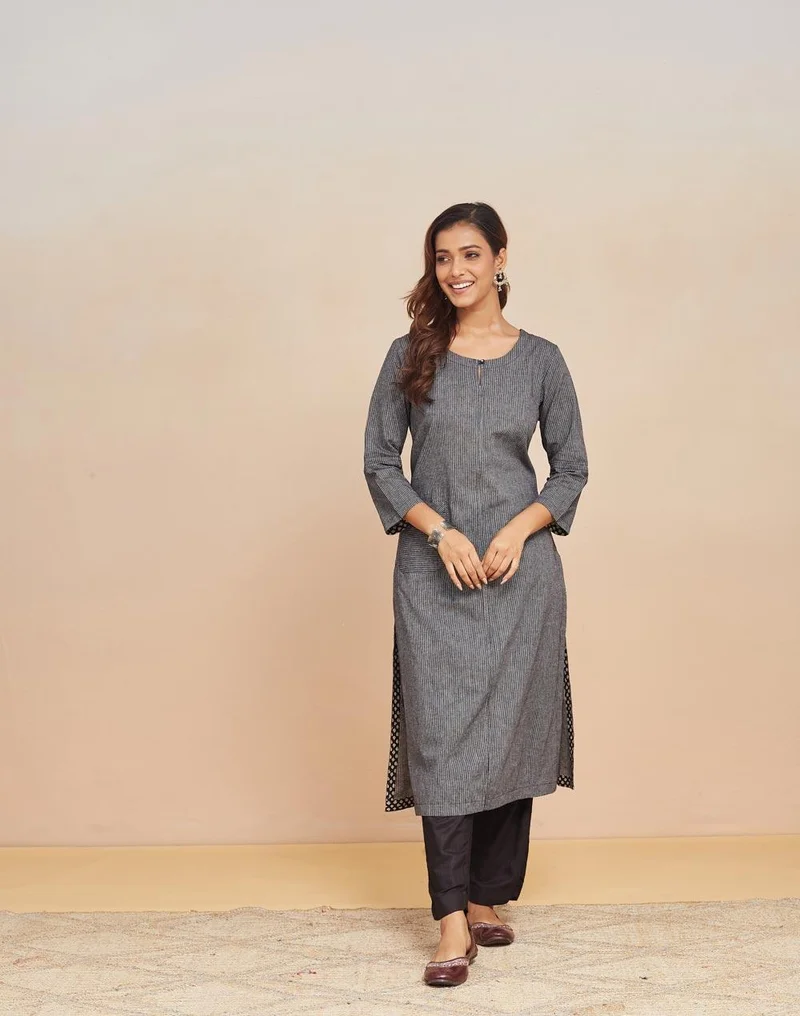 Fabindia Grey Cotton Long Kurta