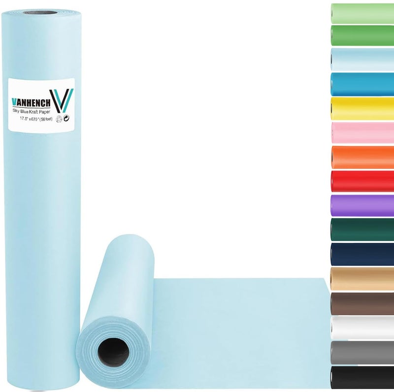 Vanhench 175963 80 14FT Blue Wrapping Paper Sky Blue Kraft Paper Roll for WeddingFathers DayBirthdayBaby ShowerBouquet Flower Wrapping Solid Color Blue Bulletin Board Paper