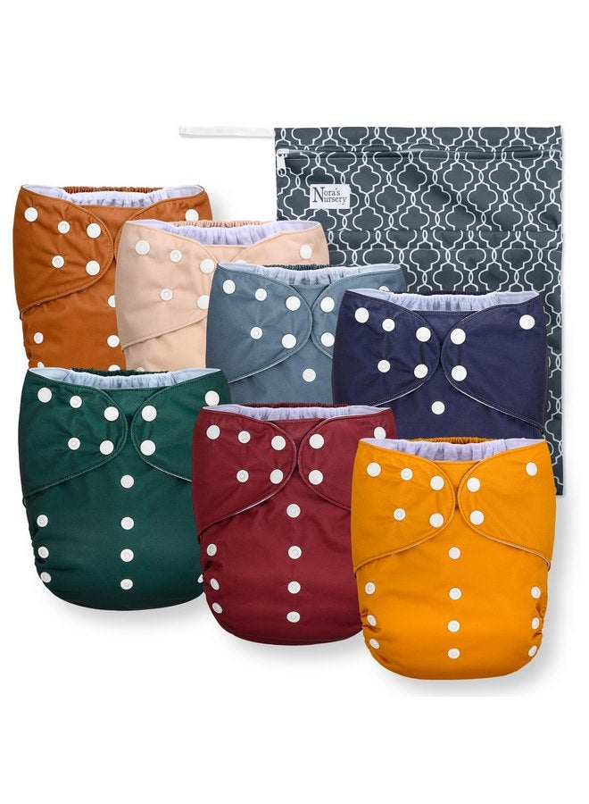 Nora's Nursery Large Pocket Cloth Diaper 7 Pack for Toddlers 35 to 55lbs with 1 Wet Bag - Waterproof Cover, Washable, Reusable & One Size Adjustable - Pacific Neutrals