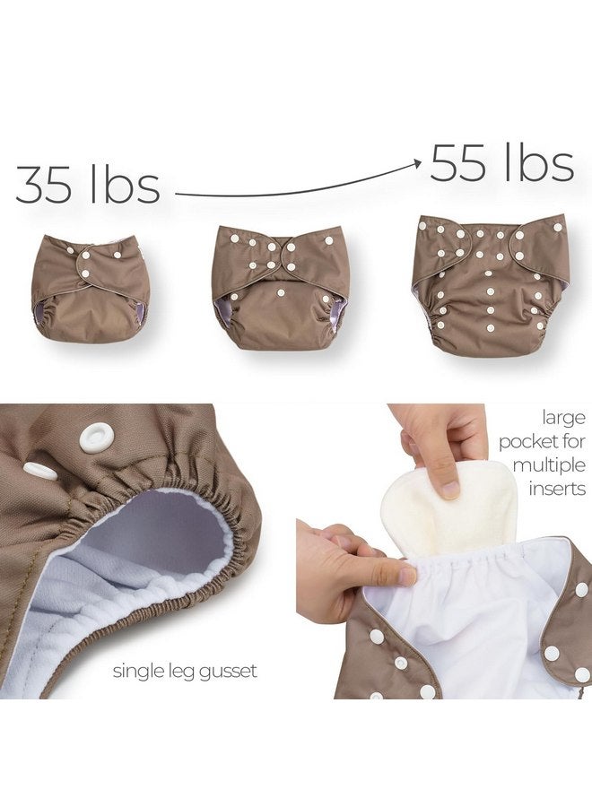 Nora's Nursery Large Pocket Cloth Diaper 7 Pack for Toddlers 35 to 55lbs with 1 Wet Bag - Waterproof Cover, Washable, Reusable & One Size Adjustable - Pacific Neutrals