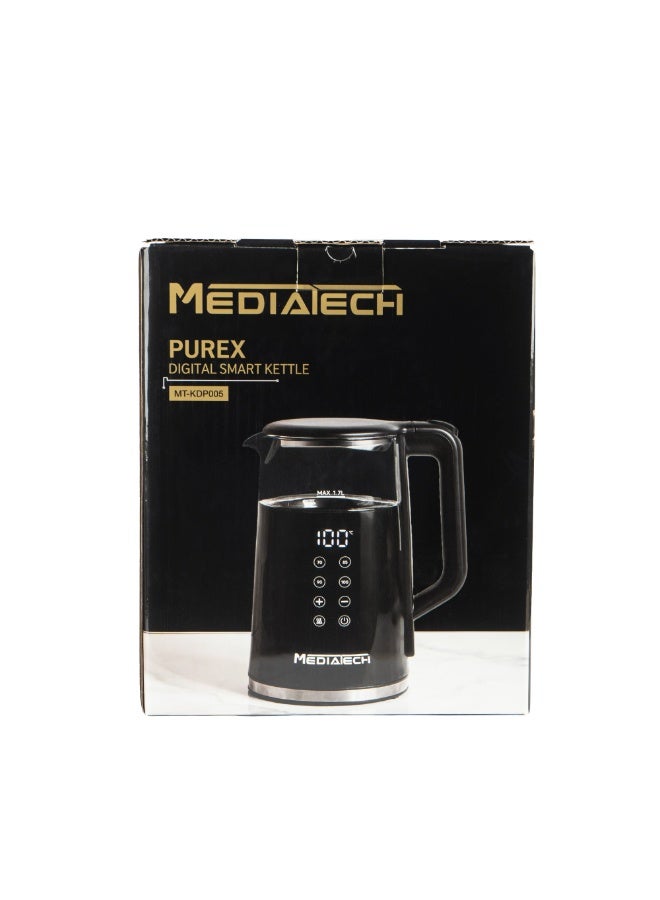 غلاية كهربائية ذكية بحجم 1.7 لتر من بيوركس - 2200 واط | فتح الغطاء تلقائيًا | إيقاف التشغيل التلقائي - أسود (MT-KDP005)