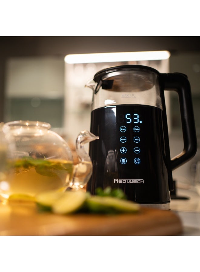 غلاية كهربائية ذكية بحجم 1.7 لتر من بيوركس - 2200 واط | فتح الغطاء تلقائيًا | إيقاف التشغيل التلقائي - أسود (MT-KDP005)