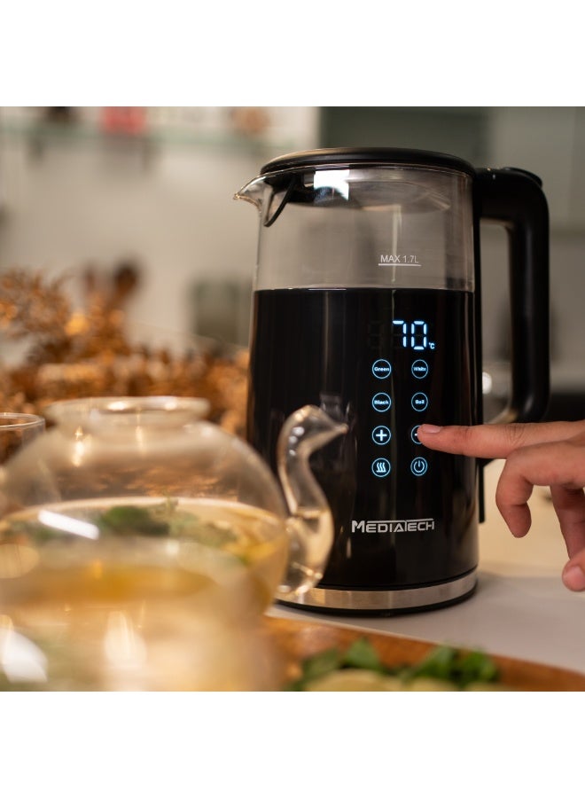 غلاية كهربائية ذكية بحجم 1.7 لتر من بيوركس - 2200 واط | فتح الغطاء تلقائيًا | إيقاف التشغيل التلقائي - أسود (MT-KDP005)