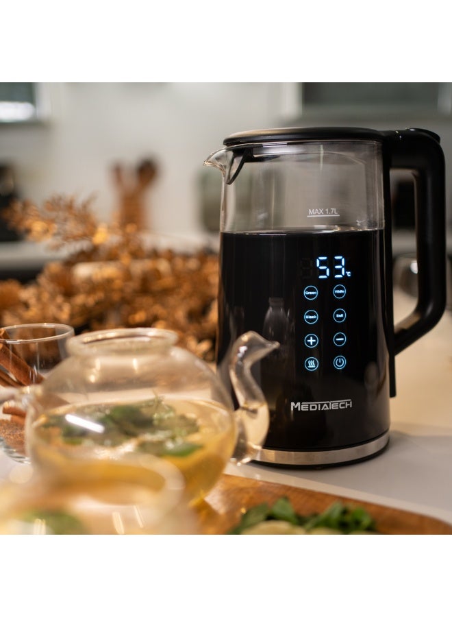 Mediatech Purex 1.7 L Digital  Smart  Glass Kettle – 2200 W | Automatic Lid Opening | Auto Shut-Off – Black (MT-KDP005) - Image 5