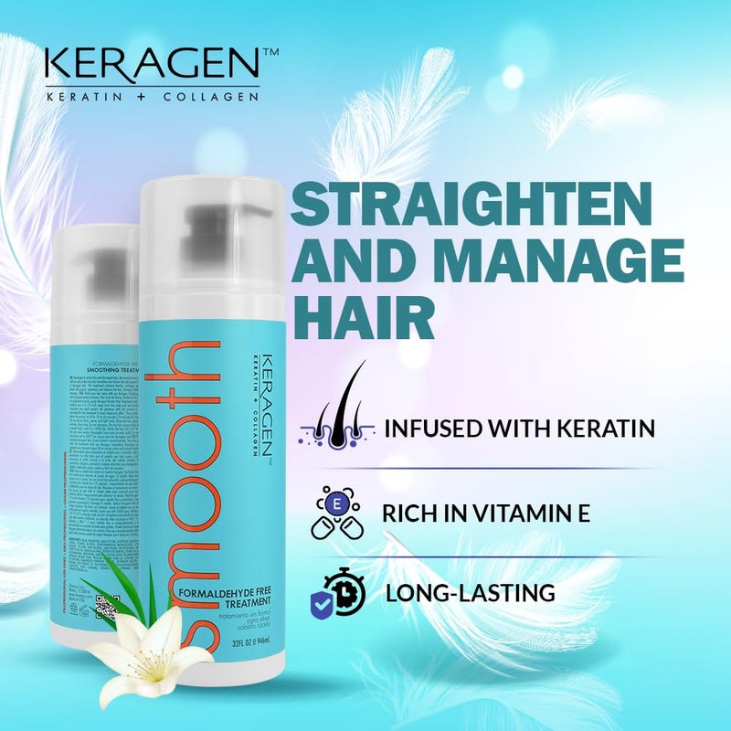 Keragen - Brazilian Keratin Smoothing Treatment, Blowout Straightening System for Dry and Damaged Hair, Formaldehyde Free, 32 Oz - Eliminate Curls and Frizz, Fine to Medium Hair - Image 4
