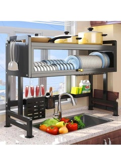 XIPH Heavy Duty Over The Sink Dish Drying, 3 Tier Metal Over The Counter Dish Drying Rack with Dust-Proof Cabinet, Height Large Drainer with Utensil Holder for Kitchen(Black)  - Image 1