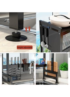 XIPH Heavy Duty Over The Sink Dish Drying, 3 Tier Metal Over The Counter Dish Drying Rack with Dust-Proof Cabinet, Height Large Drainer with Utensil Holder for Kitchen(Black)  - Image 2