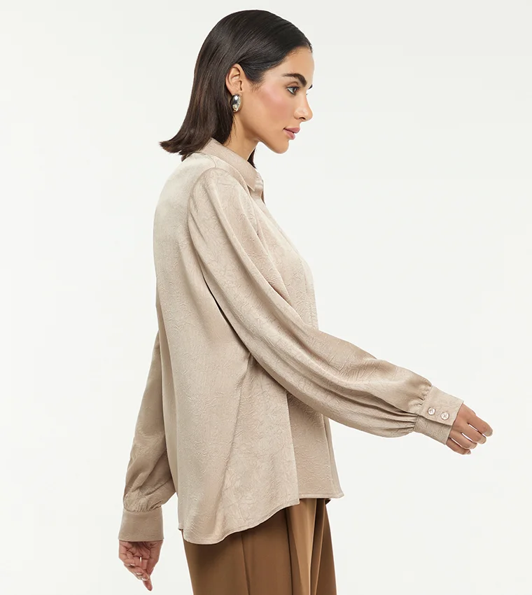 بي سي بي جي BCBG TEXTURED SATIN OVERSIZED SHIRT