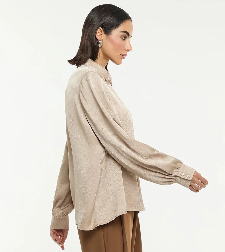 BCBG BCBG TEXTURED SATIN OVERSIZED SHIRT