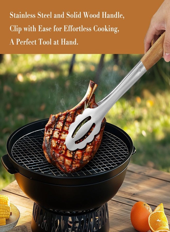 KULUNER Stainless Steel Barbecue Tongs with Solid Wood Handle, Kitchen Metal Locking Design, Extra Long 17.5 Inches 700 Degrees, Suitable for Food Cooking, Salad and Outdoor Grilling(Acacia) - Image 3
