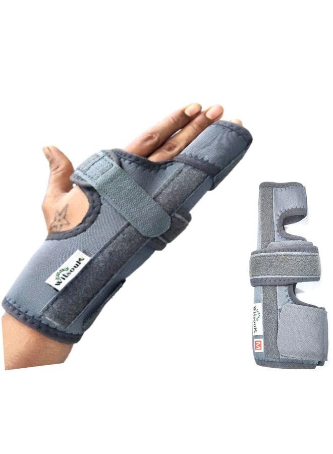 WITSOUL Boxer Finger Splint - Supports Pinky, Ring, Middle Metacarpals and Knuckles - Right or Left Both Hand Adjustable Brace (COLOR GREY) (L) - Image 1