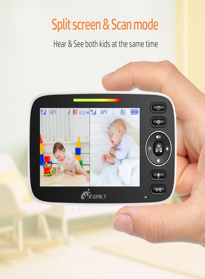 iFamily مراقب الأطفال iFamily بشاشة مقسمة، شاشة عرض كبيرة لمراقبة الأطفال بالفيديو مع كاميرتين وصوت، نطاق طويل، تحريك عن بُعد، رؤية ليلية، مستشعر درجة الحرارة، حديث ثنائي الاتجاه، ساعة تغذية وأغاني مهدئة. - Image 2