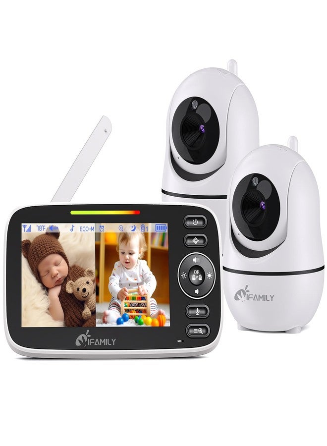 iFamily مراقب الأطفال iFamily بشاشة مقسمة، شاشة عرض كبيرة لمراقبة الأطفال بالفيديو مع كاميرتين وصوت، نطاق طويل، تحريك عن بُعد، رؤية ليلية، مستشعر درجة الحرارة، حديث ثنائي الاتجاه، ساعة تغذية وأغاني مهدئة. - Image 1