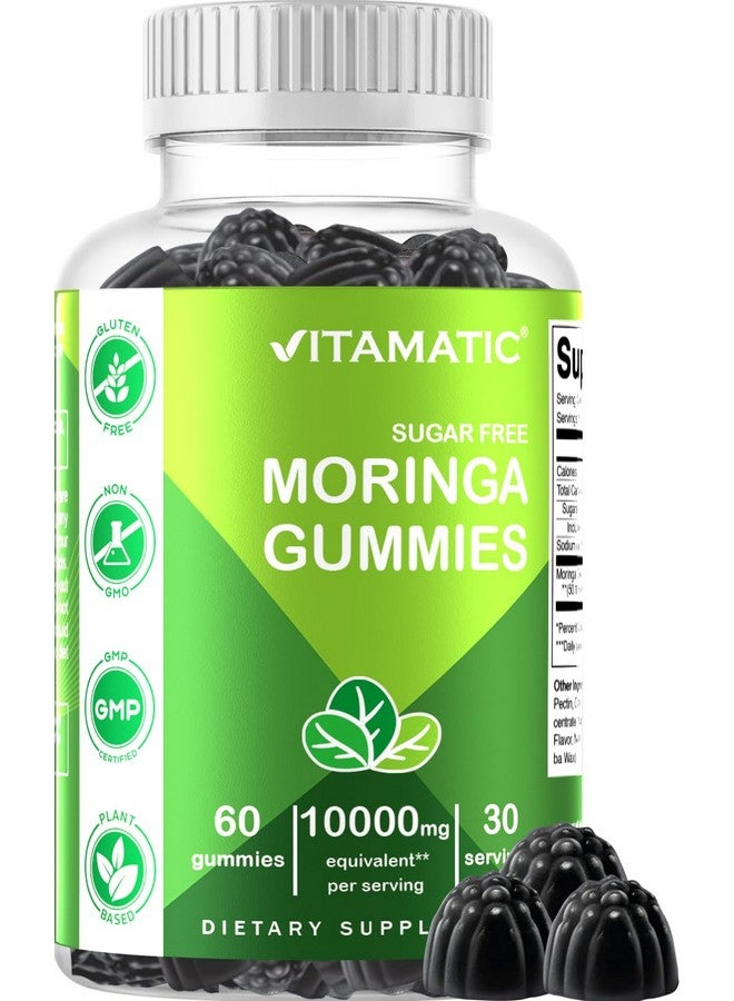 Vitamatic Sugar Free Moringa Gummies - 10,000 mg Equivalent per Serving (from 200 mg of 50:1 Extract) - Green Superfood Supplement - 60 Pectin-Based Vegan Gummies - No Sugar Added - Image 1