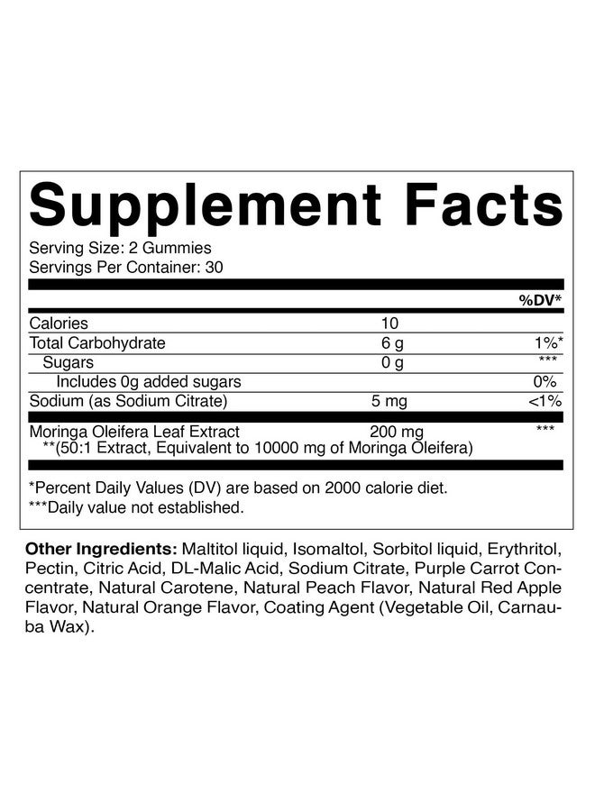 Vitamatic Sugar Free Moringa Gummies - 10,000 mg Equivalent per Serving (from 200 mg of 50:1 Extract) - Green Superfood Supplement - 60 Pectin-Based Vegan Gummies - No Sugar Added - Image 2