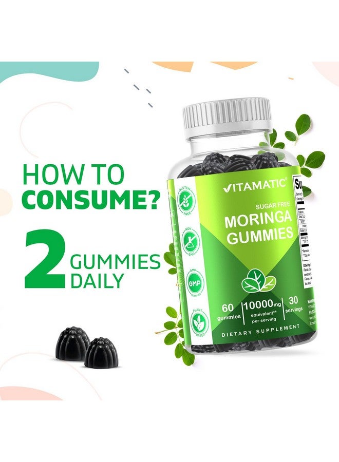 Vitamatic Sugar Free Moringa Gummies - 10,000 mg Equivalent per Serving (from 200 mg of 50:1 Extract) - Green Superfood Supplement - 60 Pectin-Based Vegan Gummies - No Sugar Added - Image 3