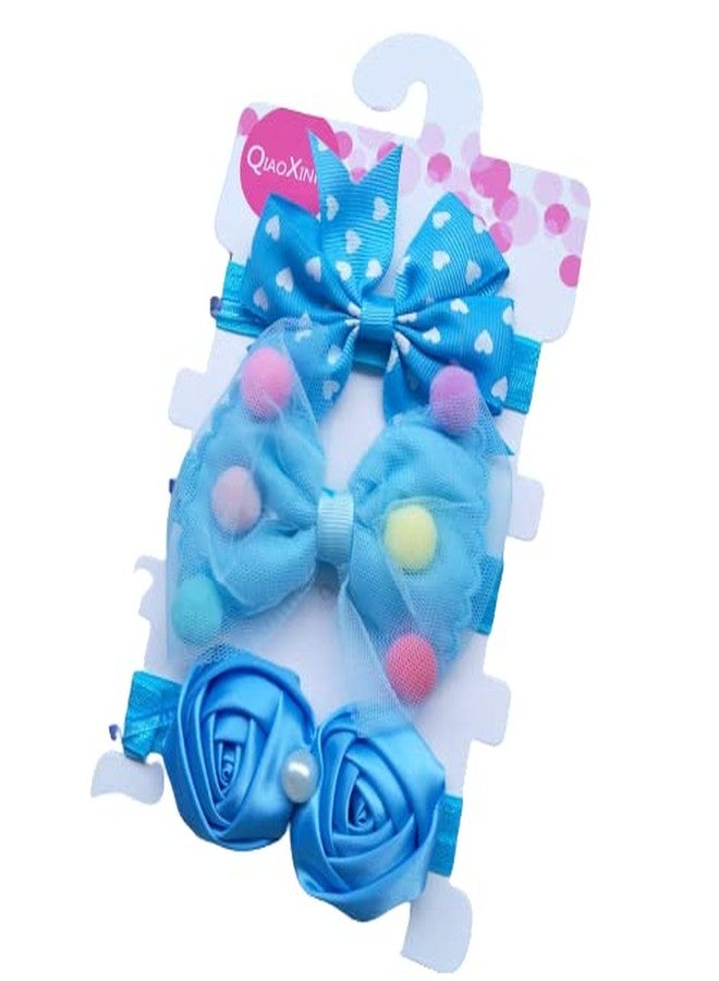 SYGA 3 Pcs Baby Girl Headband Strechable Bow Crown Flower Soft Hairband Suitable For 0-3 Years (Color 14) - Image 1