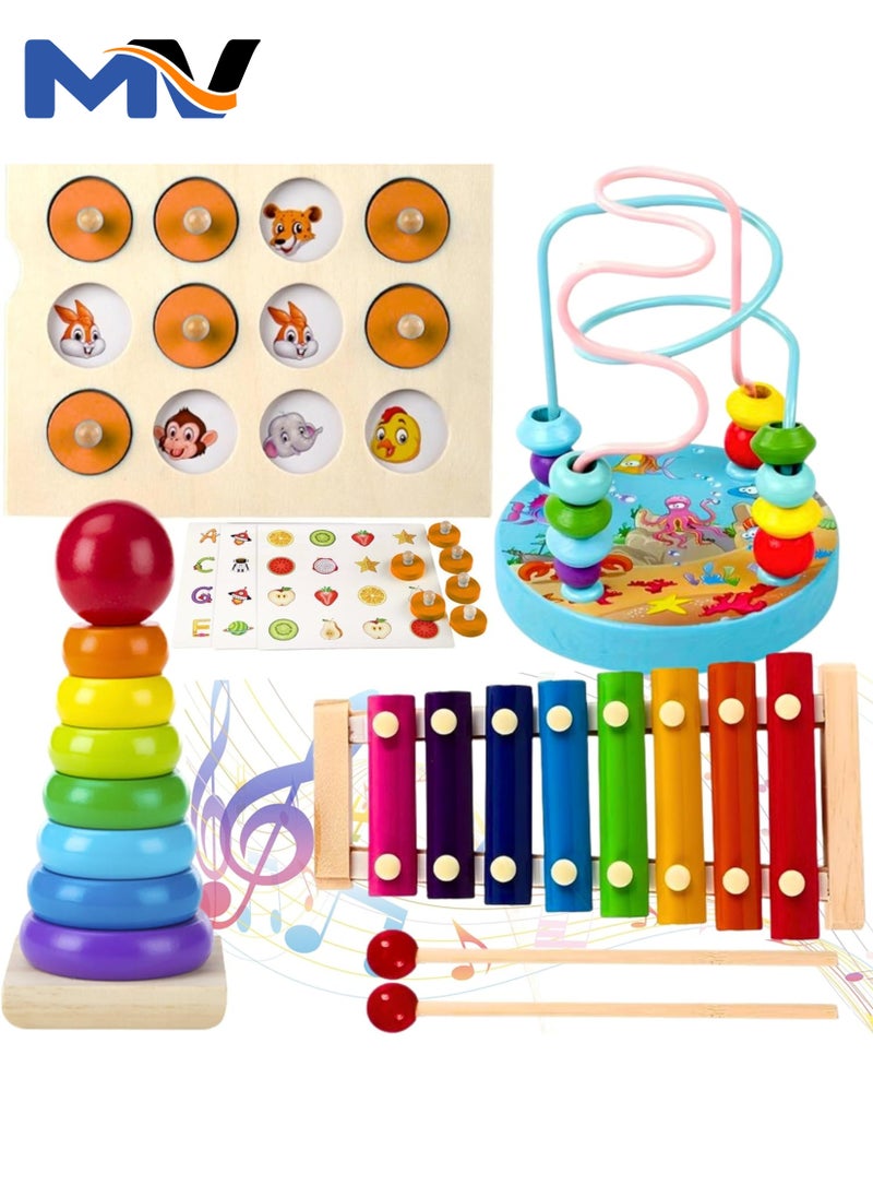 MAGIC VAULT Montessori Toys for 1 2 Year Old Boys Girls, 4 In 1 Kids Wooden Toys Toddler Toys Includes Balls Sorting, Xylophone, Memory Board, Bead Maze Baby Boy 3-6 Year, Preschool Educational Toy Gifts  - Image 1