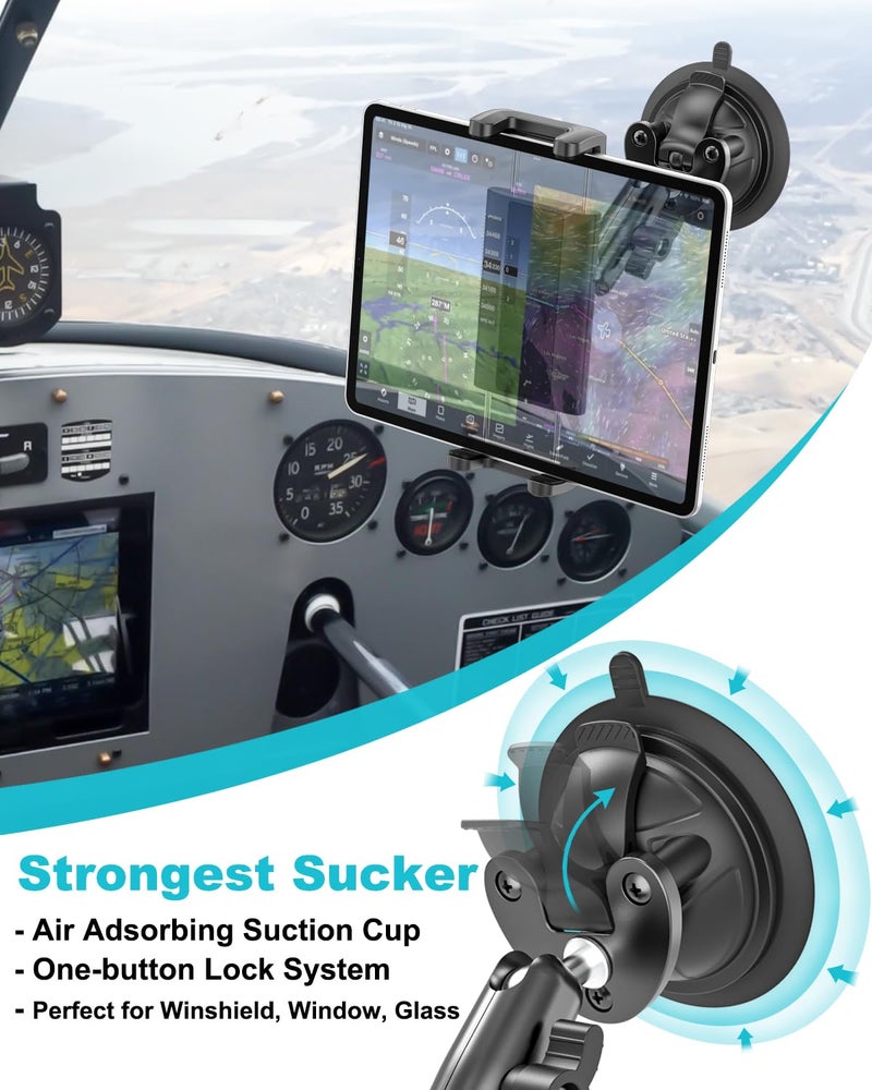 Dosvsi Pilots Tablet Holder, [Strong Suction Cup] Aircraft Tablet Mount with Metal Adjustable Arm, Aviation Windshield Stand for iPad mini Air, iPad Pro 13 12.9 11, Galaxy tab, iPhone, 4-13" Devices - Image 4