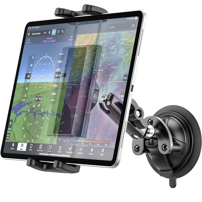 Dosvsi Pilots Tablet Holder, [Strong Suction Cup] Aircraft Tablet Mount with Metal Adjustable Arm, Aviation Windshield Stand for iPad mini Air, iPad Pro 13 12.9 11, Galaxy tab, iPhone, 4-13" Devices - Image 1