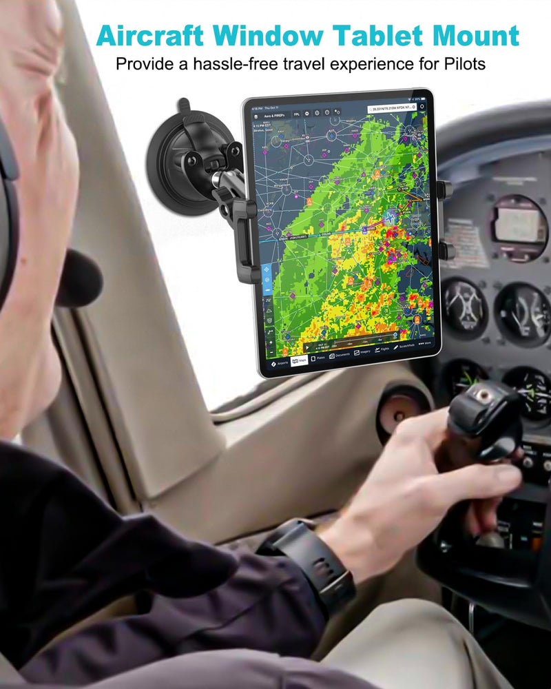 Dosvsi Pilots Tablet Holder, [Strong Suction Cup] Aircraft Tablet Mount with Metal Adjustable Arm, Aviation Windshield Stand for iPad mini Air, iPad Pro 13 12.9 11, Galaxy tab, iPhone, 4-13" Devices - Image 2