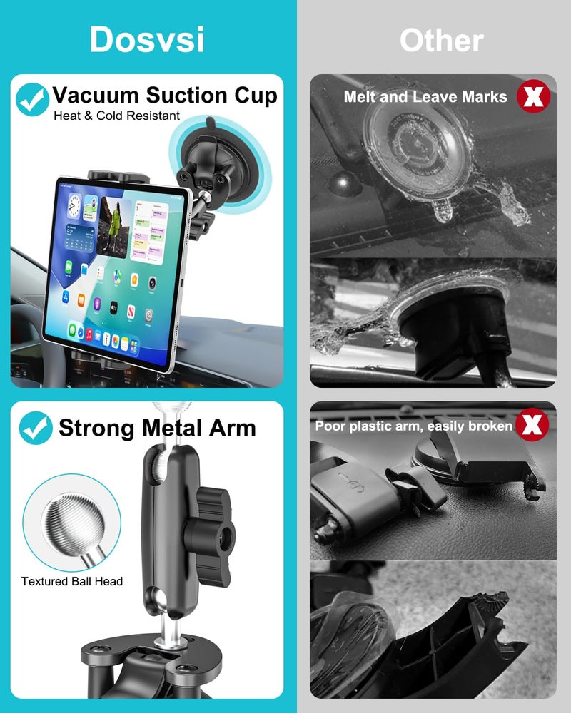 Dosvsi Pilots Tablet Holder, [Strong Suction Cup] Aircraft Tablet Mount with Metal Adjustable Arm, Aviation Windshield Stand for iPad mini Air, iPad Pro 13 12.9 11, Galaxy tab, iPhone, 4-13" Devices - Image 3