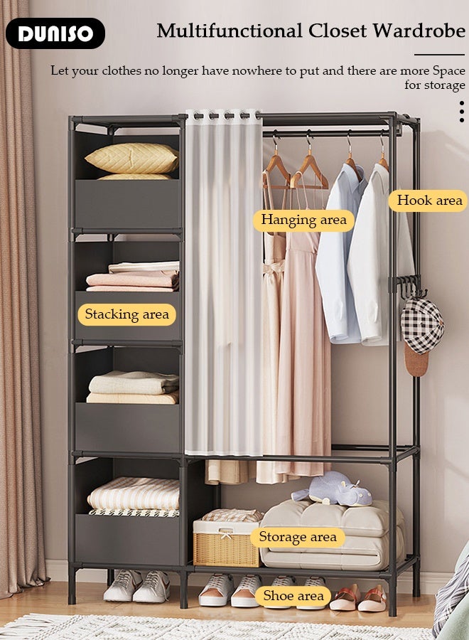 DUNISO Portable Wardrobe Closet Thick Steel Pipe Clothes Closet with Hanging Rod and Closet Storage, Clothing Storage Cabinet Closet Organizer for Bedroom  - Image 5