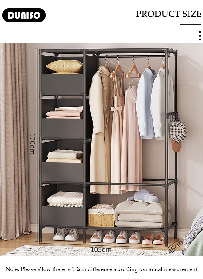 DUNISO Portable Wardrobe Closet Thick Steel Pipe Clothes Closet with Hanging Rod and Closet Storage, Clothing Storage Cabinet Closet Organizer for Bedroom  - Image 2