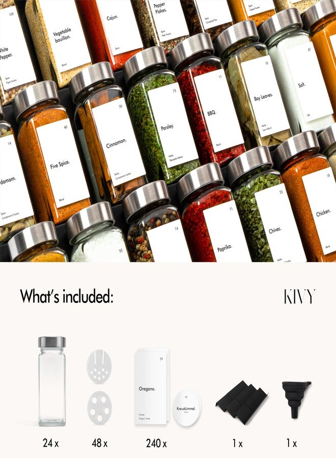 KIVY Spice Jars with Spice Rack (Stainless Steel Lid (Jars + Shelf)) Including 24 Spice Jars with Labels - Adjustable Width - Spice Organiser Drawer - Image 3