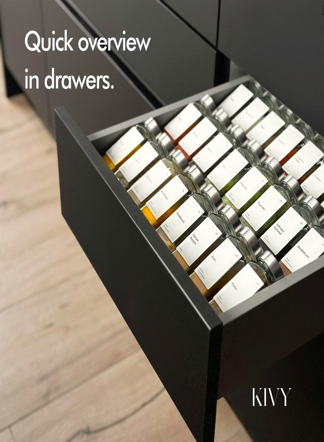 KIVY Spice Jars with Spice Rack (Stainless Steel Lid (Jars + Shelf)) Including 24 Spice Jars with Labels - Adjustable Width - Spice Organiser Drawer - Image 5