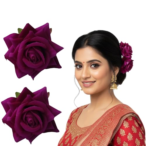 LYF5STAR Handmade Bride Purple Rose Floral Juda Pin For Women| Elegant Rose Wedding Hair Accessories |Traditional Indian Hair Accessories for Women & Girls|Pack Of 2 - Image 1