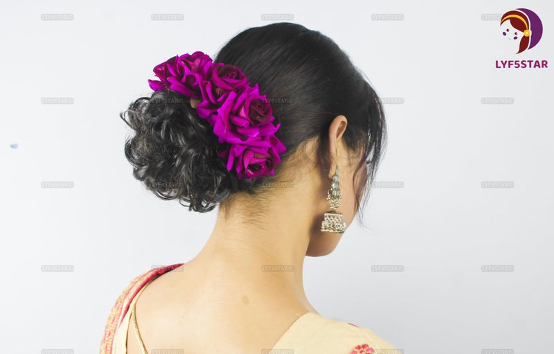 LYF5STAR Handmade Bride Purple Rose Floral Juda Pin For Women| Elegant Rose Wedding Hair Accessories |Traditional Indian Hair Accessories for Women & Girls|Pack Of 2 - Image 4
