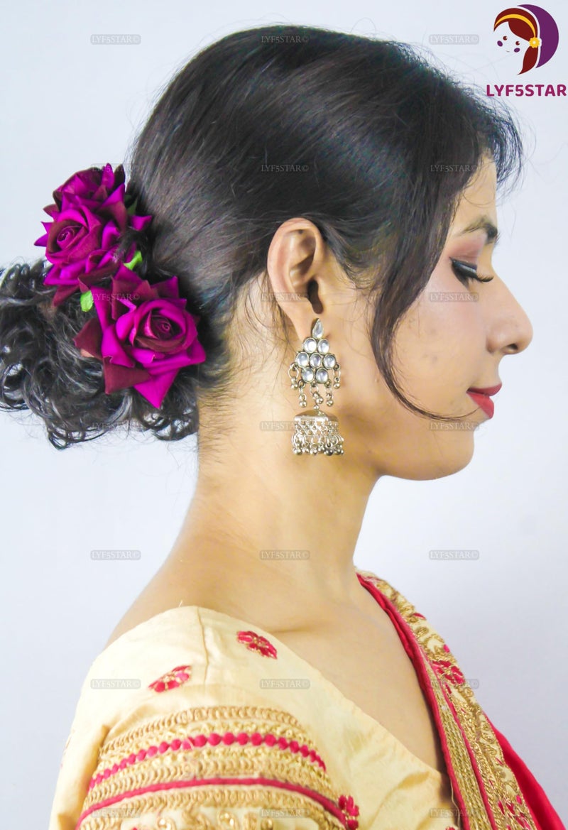 LYF5STAR Handmade Bride Purple Rose Floral Juda Pin For Women| Elegant Rose Wedding Hair Accessories |Traditional Indian Hair Accessories for Women & Girls|Pack Of 2 - Image 2