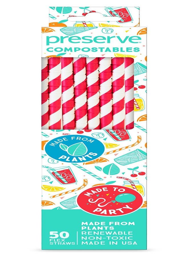 Preserve Made in the USA Bendable Compostable Drinking Straws, 50 count, Red and White Stripes - Image 3