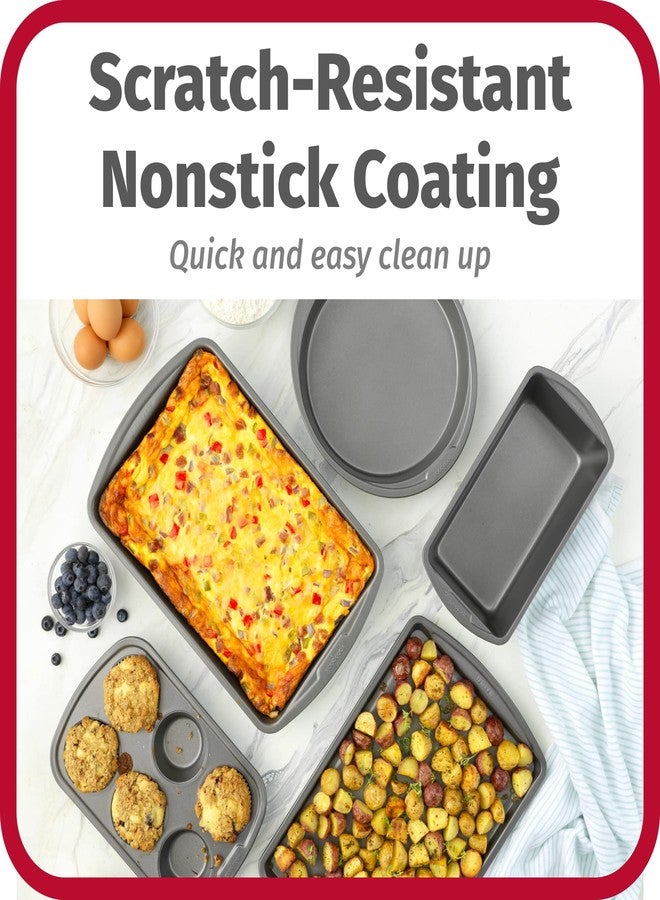 طقم أدوات خبز جودكوك اليومي غير اللاصق المصنوع من الفولاذ، مكون من 5 قطع، باللون الرمادي، يشمل صينية بسكويت، وصينية كيك، وصينية خبز، وصينية مافن، وصينية تحميص، طقم خبز متين ومقاوم للخدش - Image 5