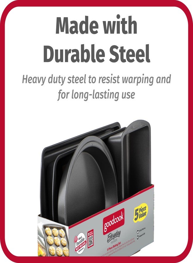 طقم أدوات خبز جودكوك اليومي غير اللاصق المصنوع من الفولاذ، مكون من 5 قطع، باللون الرمادي، يشمل صينية بسكويت، وصينية كيك، وصينية خبز، وصينية مافن، وصينية تحميص، طقم خبز متين ومقاوم للخدش - Image 4