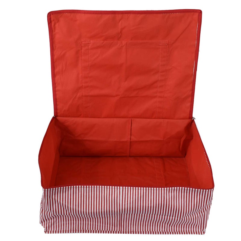 Kuber Industries Lining Design Rexine 2 Piece Jumbo Underbed Moisture Proof Storage Bags for Clothes with Zipper Closure and Handle Black Red - Image 5
