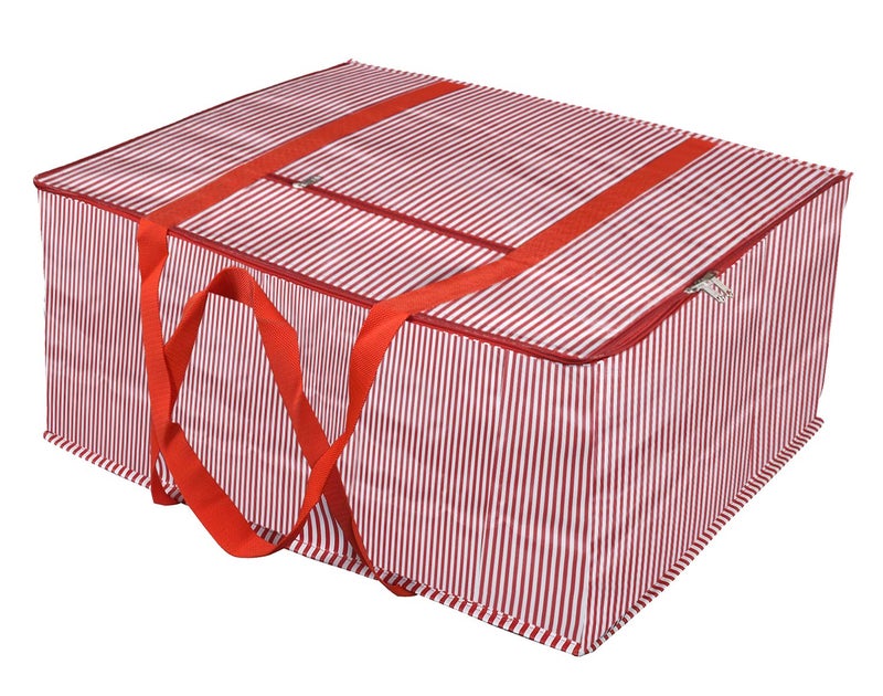 Kuber Industries Lining Design Rexine 2 Piece Jumbo Underbed Moisture Proof Storage Bags for Clothes with Zipper Closure and Handle Black Red - Image 4