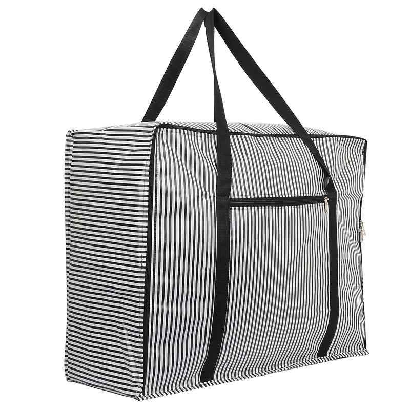 Kuber Industries Lining Design Rexine 2 Piece Jumbo Underbed Moisture Proof Storage Bags for Clothes with Zipper Closure and Handle Black Red - Image 3