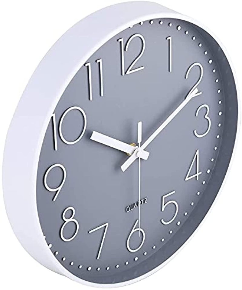 TEKCOOL Plastic Digital Wall Clock 12" Silent Quartz Decorative Latest Non-Ticking Classic Clock Battery Operated Round Easy to Read for Room/Home/Kitchen/Bedroom/Office/School- (Grey) - Image 3