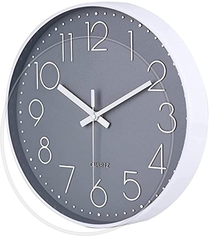 TEKCOOL Plastic Digital Wall Clock 12" Silent Quartz Decorative Latest Non-Ticking Classic Clock Battery Operated Round Easy to Read for Room/Home/Kitchen/Bedroom/Office/School- (Grey) - Image 2